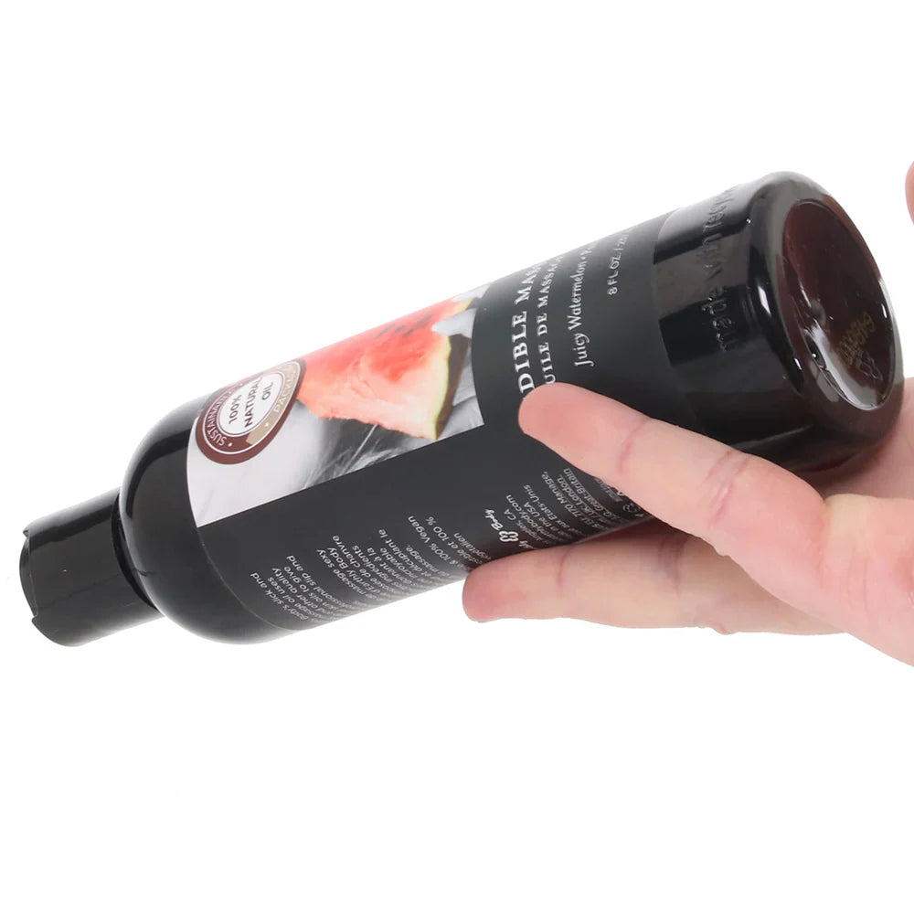 Edible Massage Oil 8oz/236ml in Watermelon – Heaven Boutique Vancouver – side view