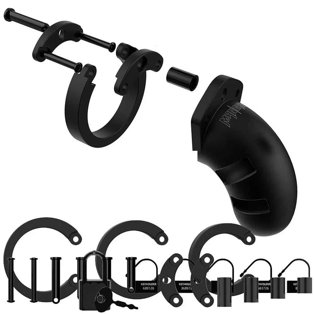 ManCage 20 3.5 Inch Silicone Cock Cage in Black – Heaven Boutique Vancouver – side view