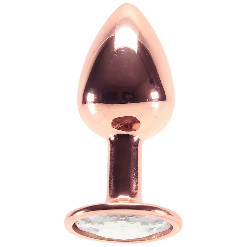 Small Aluminum Plug with Clear Gem in Rose Gold – Vancouver adult boutique – features