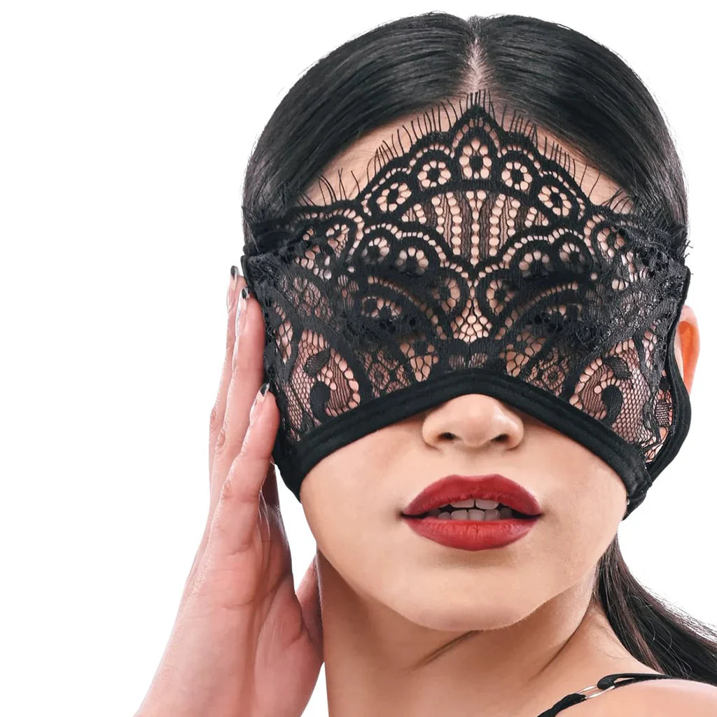 S&M Veiled Vision Lace Blindfold – Heaven Boutique Vancouver – side view