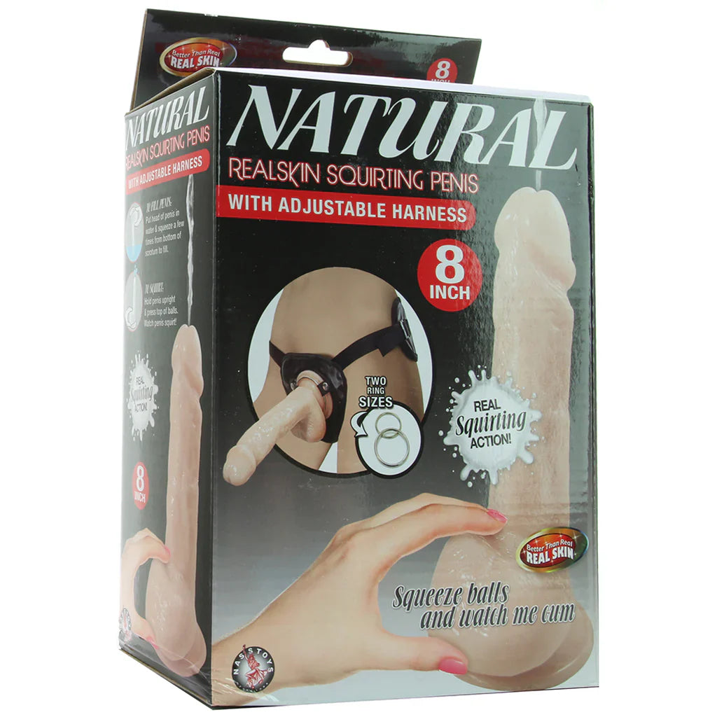 Natural Realskin 8 Inch Squirting Cock & Harness in Vanilla — delivered in Vancouver in 1–2 hours | Heaven Boutique