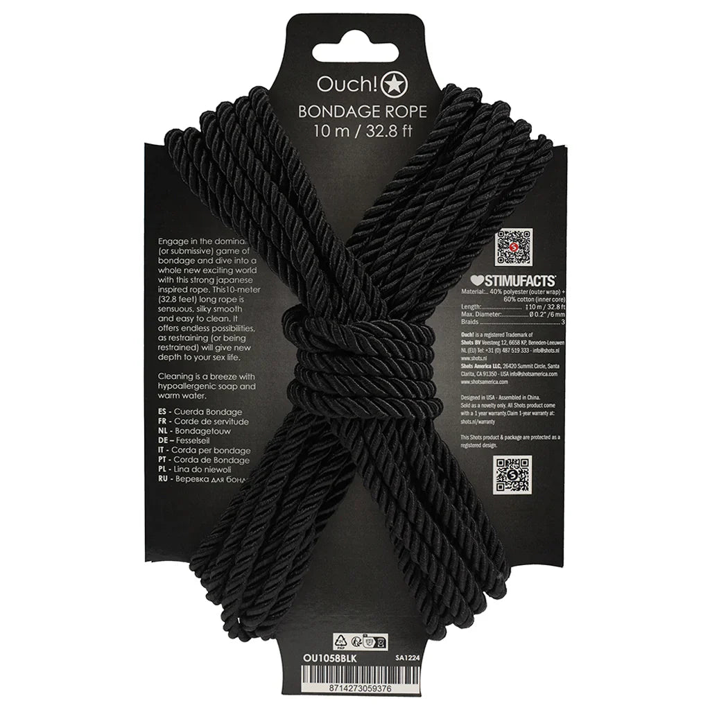 Ouch! 32.8'/10m Bondage Rope in Black – Vancouver — discreet 1–2 hour delivery – close-up view