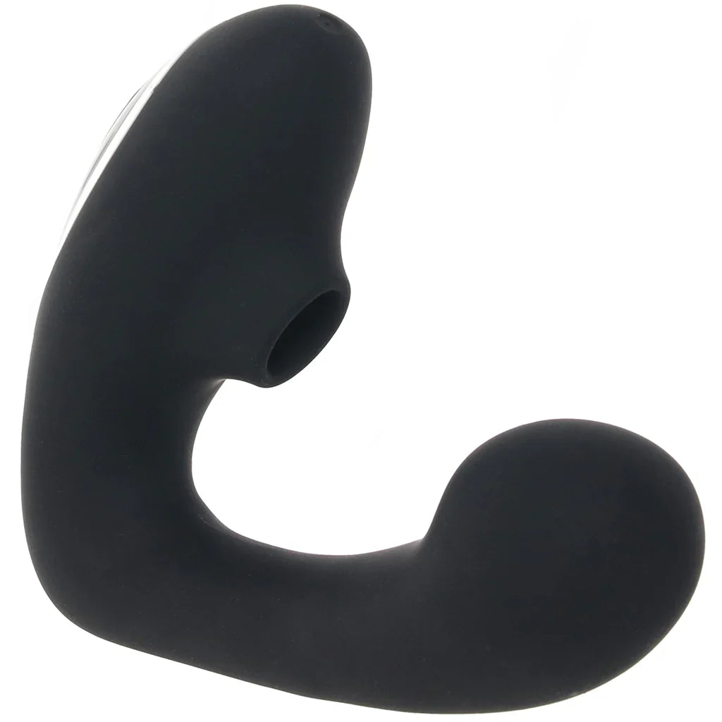 Greedy Girl Duet Stimulator with Clitoral Suction – Vancouver adult shop – in use view