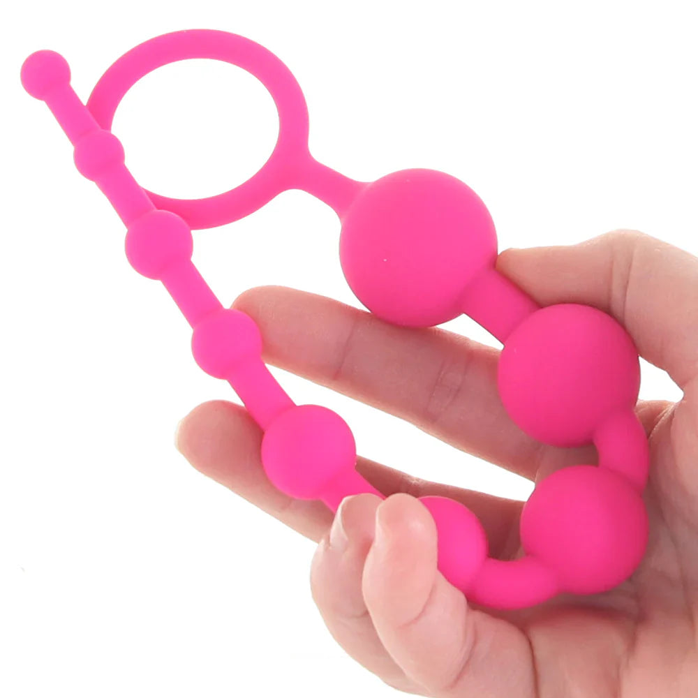 All About Anal Seamless Anal Beads in Pink – Heaven Boutique Vancouver – side view