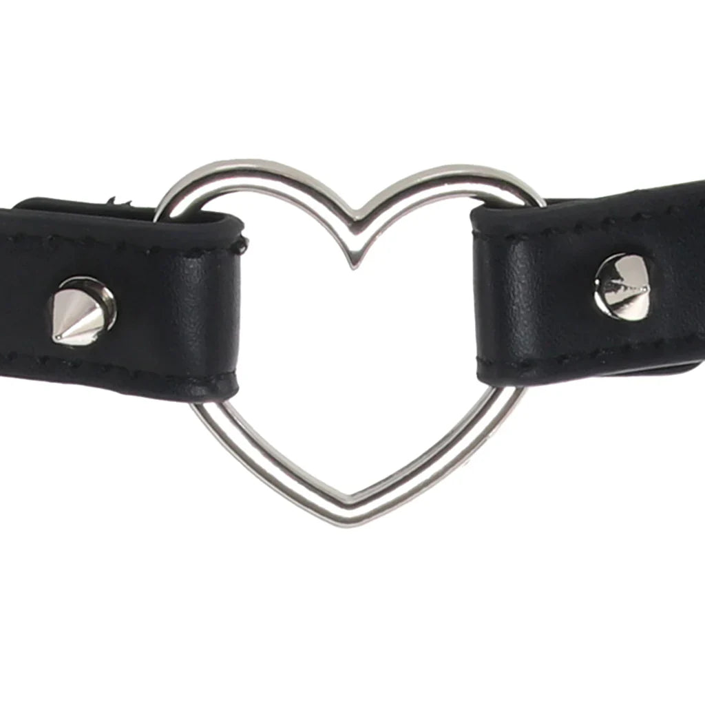 Master Series Spiked Heart Choker in Black – Heaven Boutique Vancouver – side view