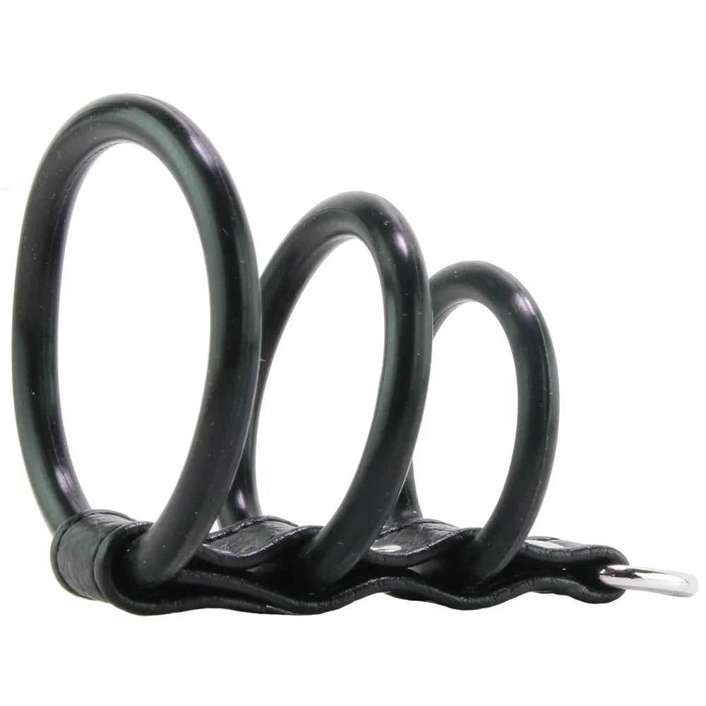 Blue Line 3 Ring Silicone Gates of Hell with Leash Lead – Heaven Boutique Vancouver – side view