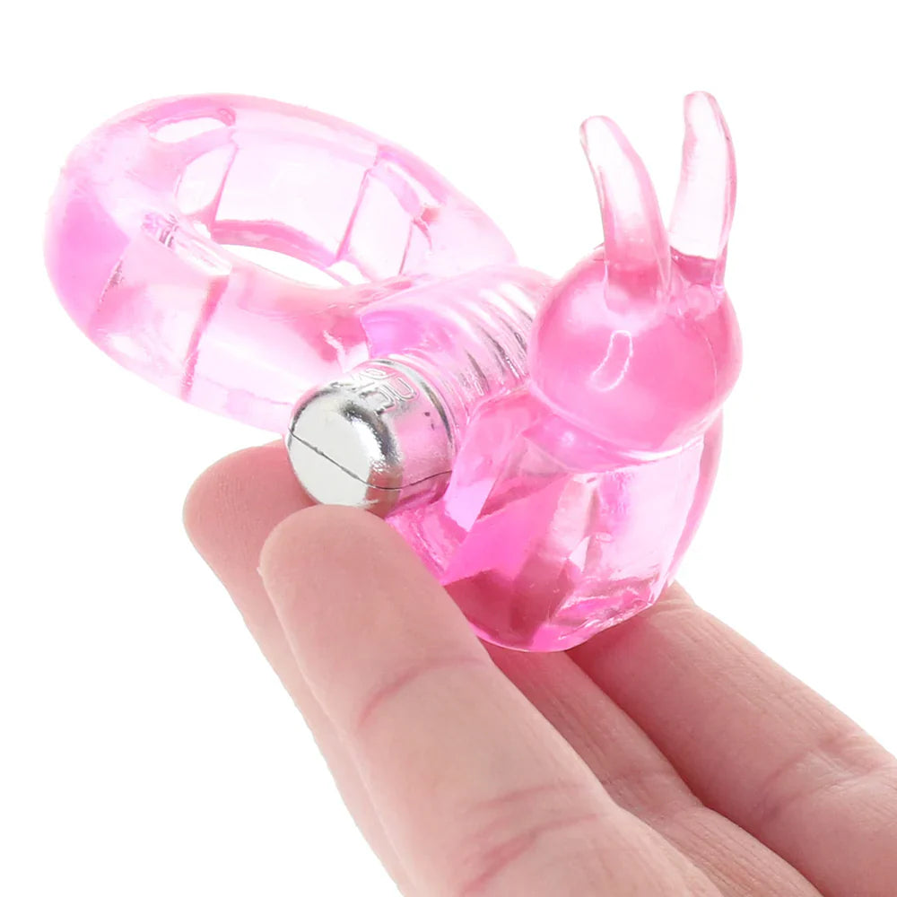 Basic Essentials Bunny Enhancer Vibrating Cock Ring – Heaven Boutique Vancouver – side view