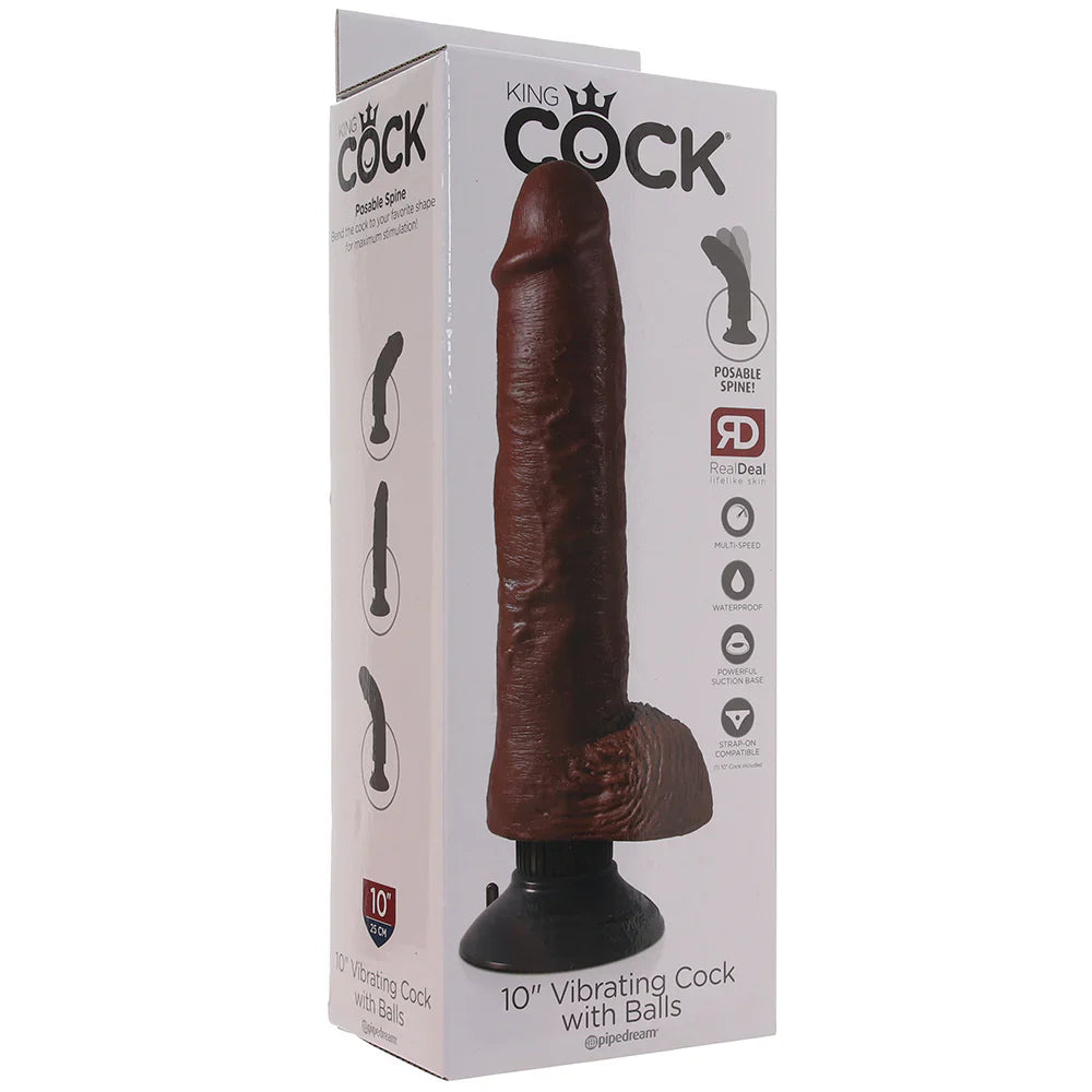 King Cock 10 Inch Vibrating Dildo with Balls in Brown – Vancouver — discreet 1–2 hour delivery – close-up view